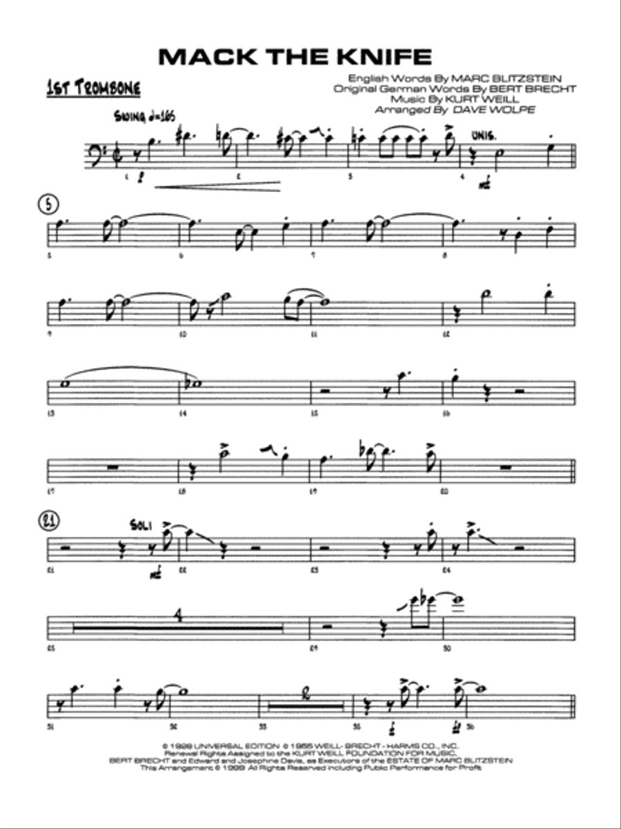 Mack the Knife (from The Threepenny Opera): 1st Trombone Jazz Ensemble scores gallery preview page 1