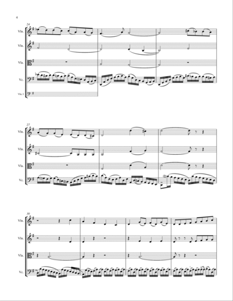 PRELUDE FROM CELLO SUITE NO. 1 by Bach String Quartet, Intermediate Level for 2 violins, viola and c String Quartet scores gallery preview page 5