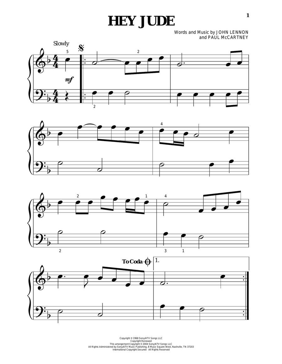Hey Jude Hey Jude Easy Piano scores gallery preview page 1