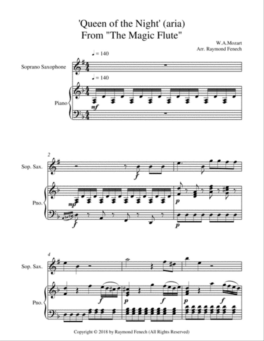 Queen of the Night - From the Magic Flute - Soprano Sax and Piano Chamber Orchestra scores gallery preview page 4