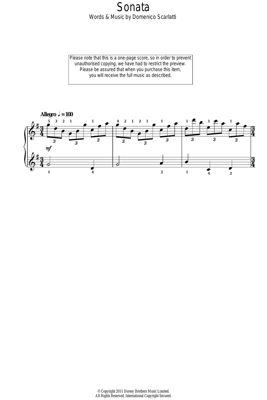Sonata In G Major Piano Solo scores gallery preview page 1