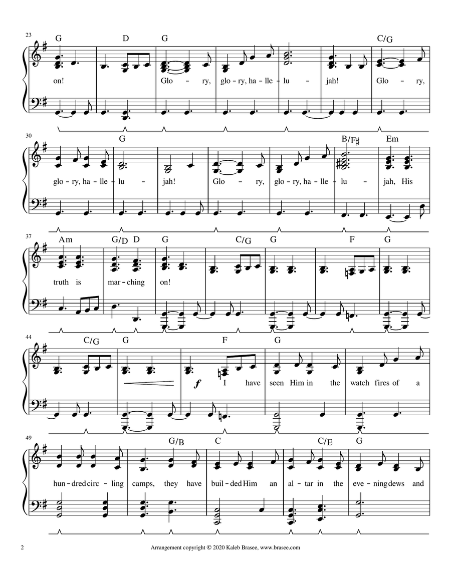 Battle Hymn of the Republic - piano solo with lyrics and chords Piano, Vocal scores gallery preview page 2