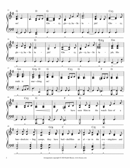 Battle Hymn of the Republic - piano solo with lyrics and chords image number null