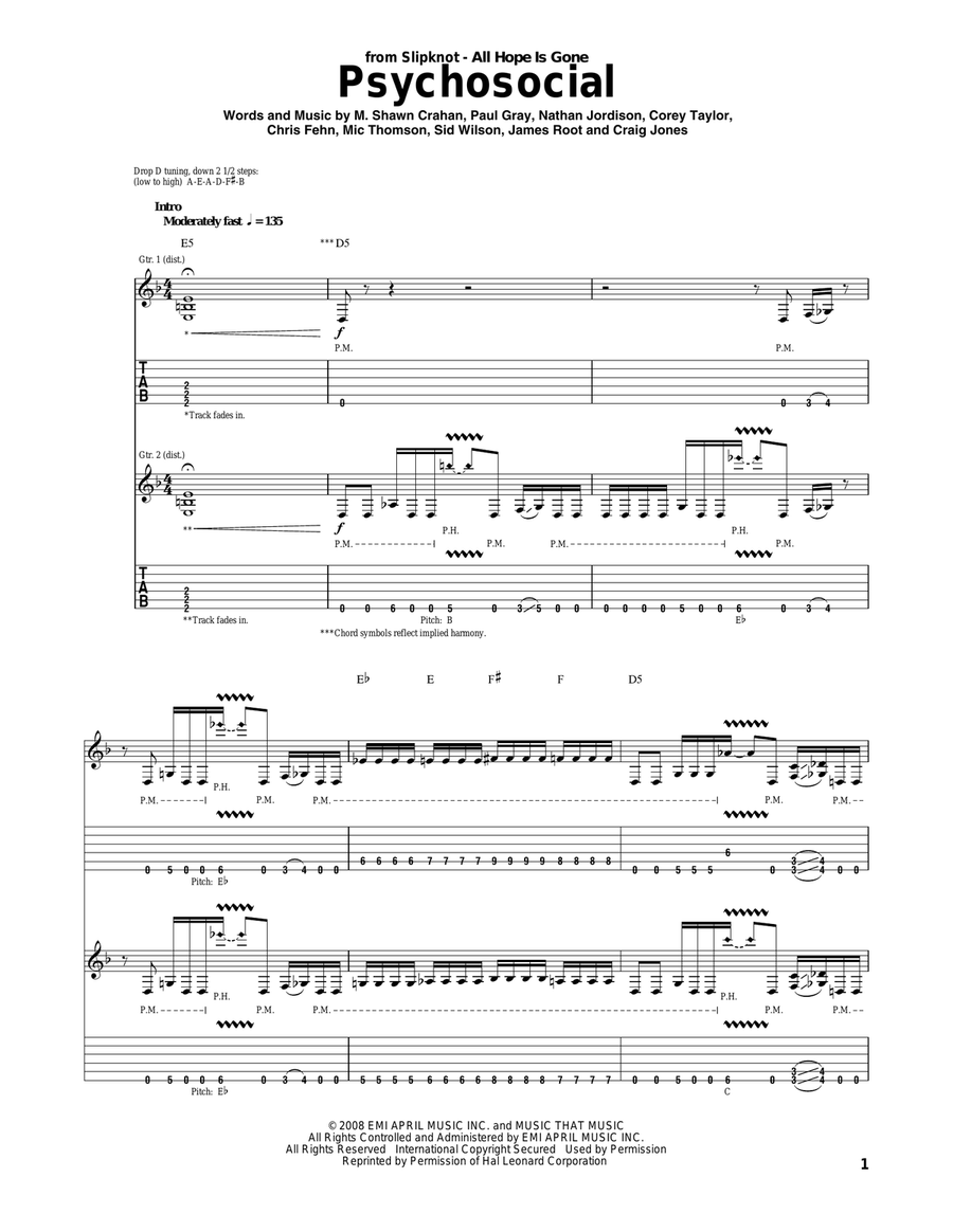 Psychosocial Acoustic Guitar scores gallery preview page 1