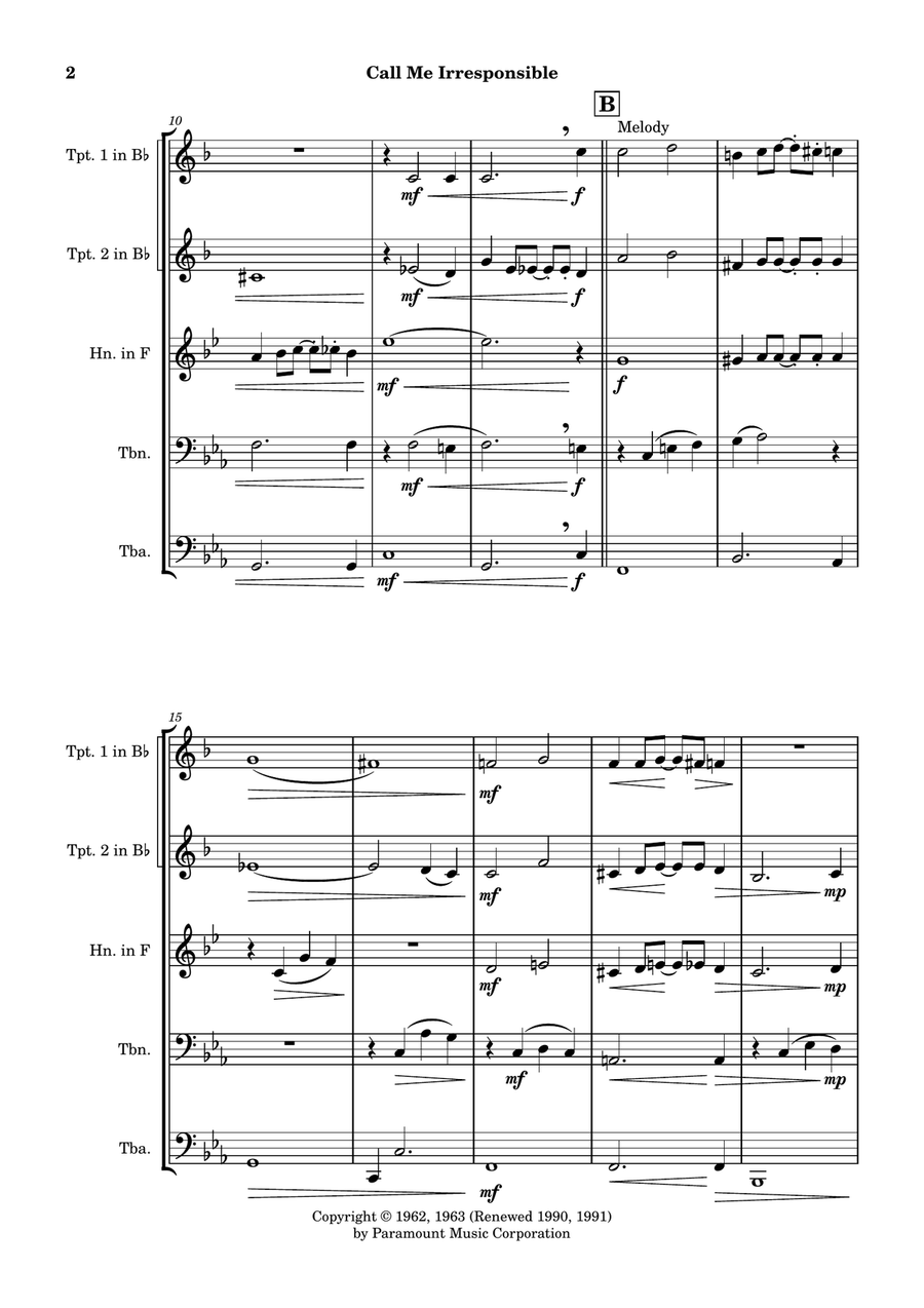 Call Me Irresponsible Brass Quintet scores gallery preview page 2