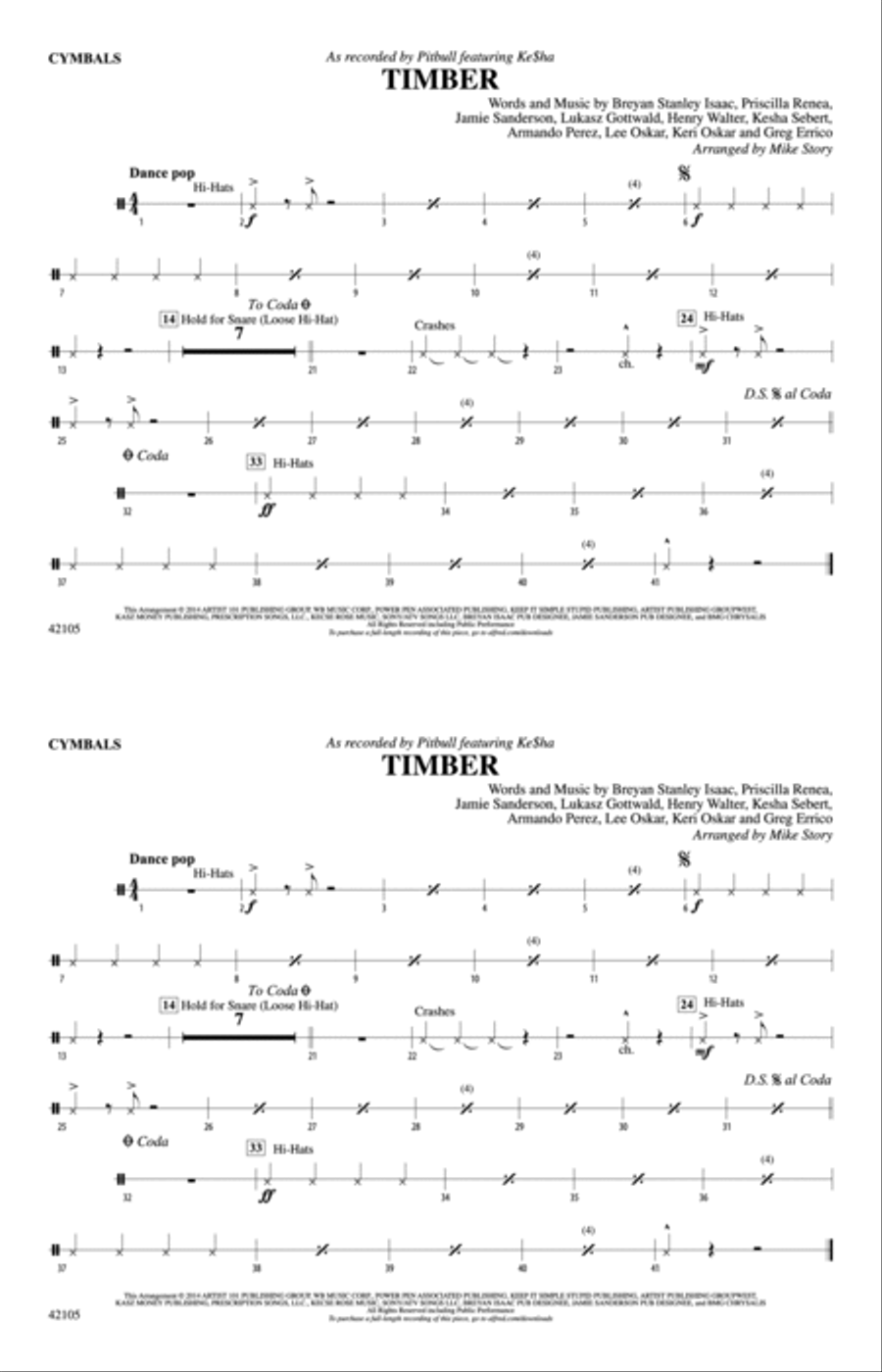 Timber: Cymbals Marching Band scores gallery preview page 1