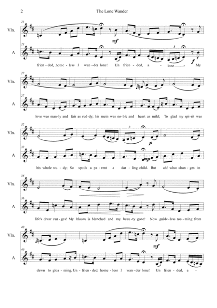 The Lone Wanderer : for contralto voice and violin - Alexander Campbell, arr. Karen E McAulay Alto Voice scores gallery preview page 2