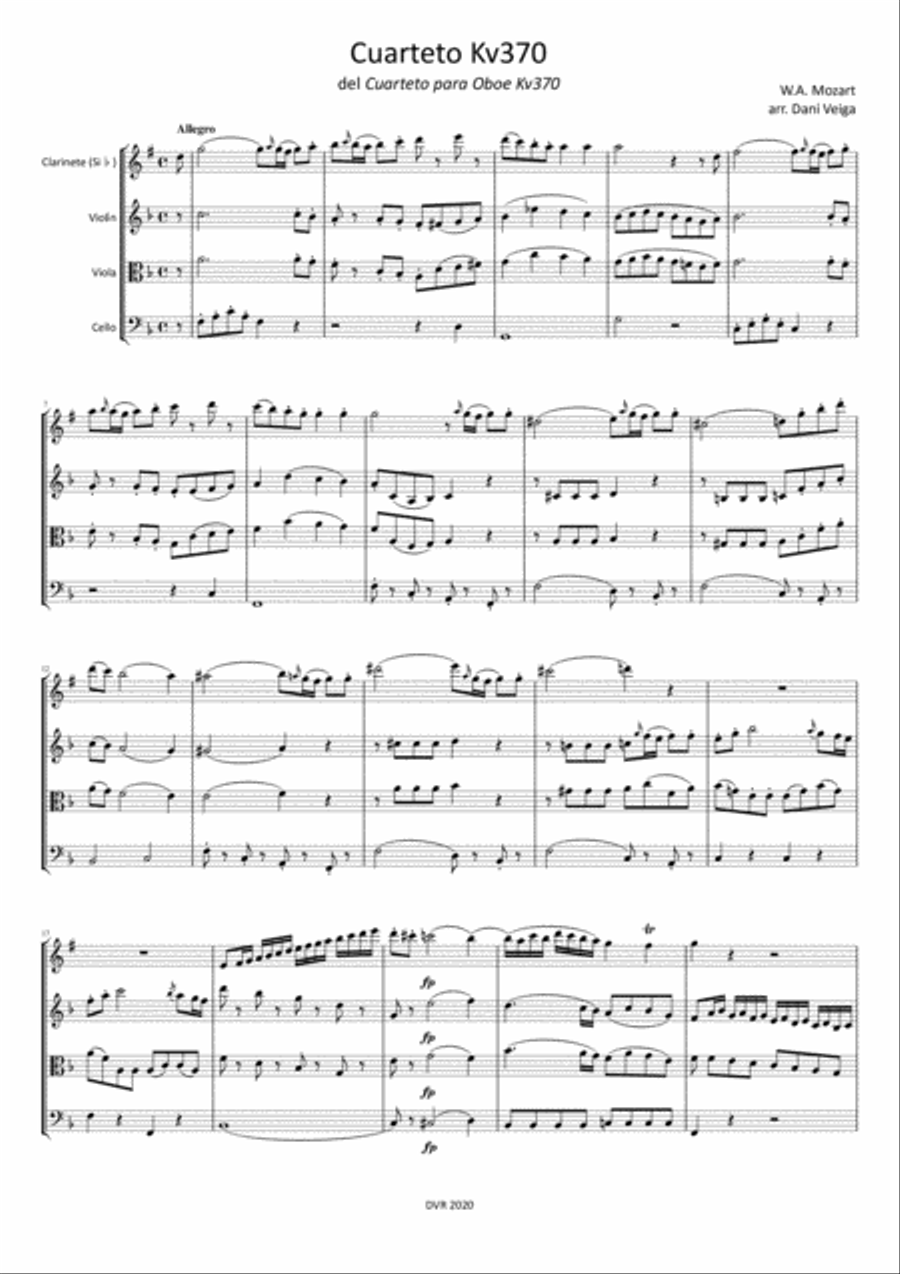 Mozart - Clarinet Quartet Kv370 with String Trio (from Oboe Quartet) Small Ensemble scores gallery preview page 3