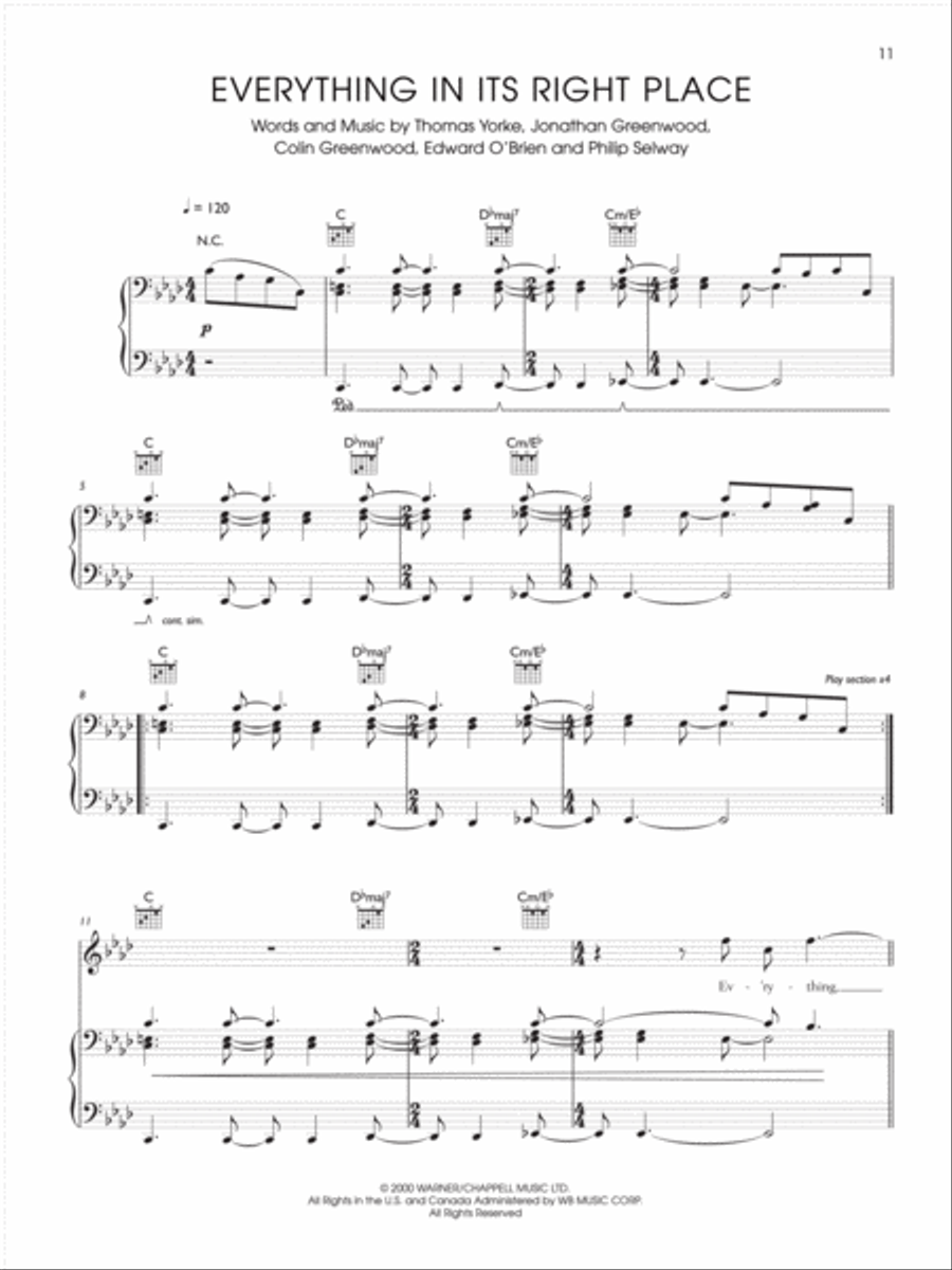 Everything In Its Right Place Piano, Vocal, Guitar scores gallery preview page 1