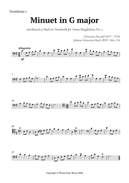 Minuet in G major by Bach for Trombone Quartet image number null