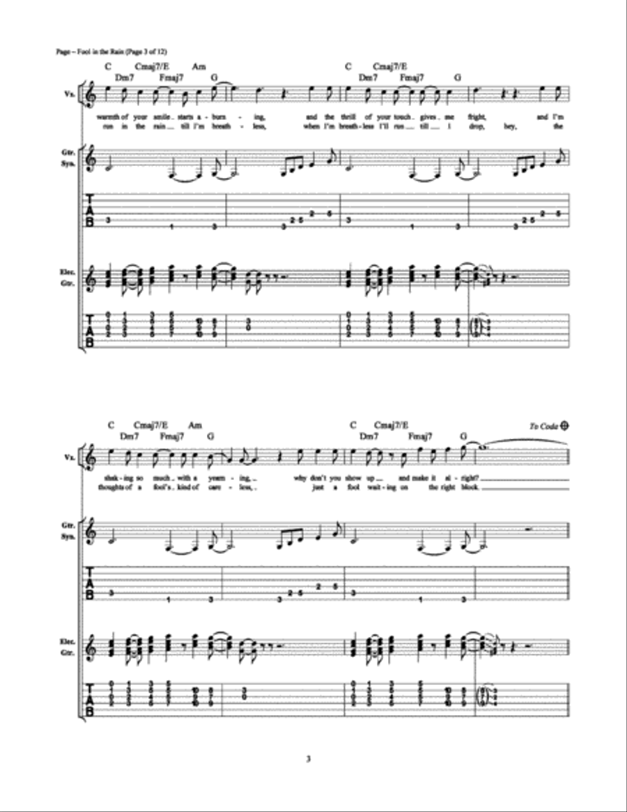 Fool in the Rain Electric Guitar scores gallery preview page 3