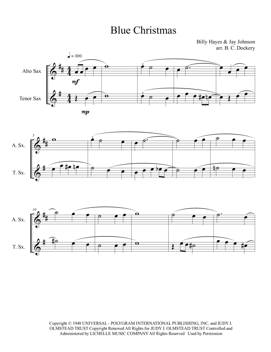 Blue Christmas Woodwind Duet scores gallery preview page 1