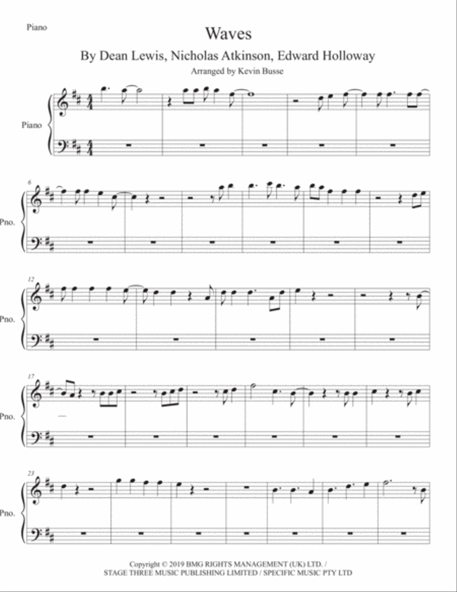 Waves Waves Easy Piano scores gallery preview page 1