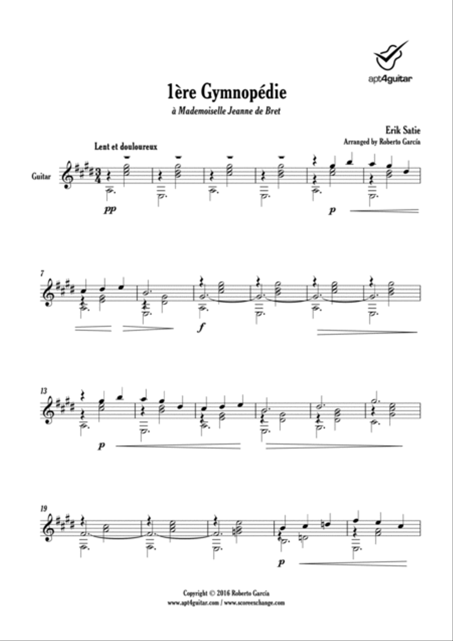 1ère Gymnopédie Classical Guitar scores gallery preview page 2