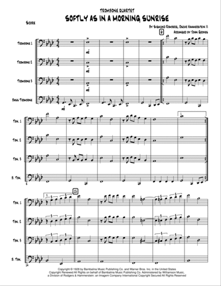Softly As In A Morning Sunrise Brass Quartet scores gallery preview page 2