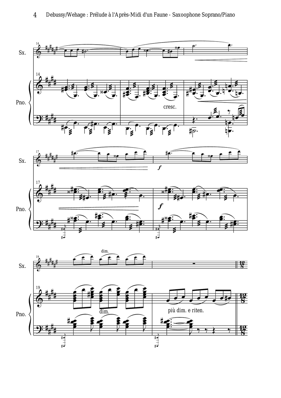 Claude Debussy: Prélude à L'Après-midi d'un Faune, arranged for Bb soprano saxophone and piano