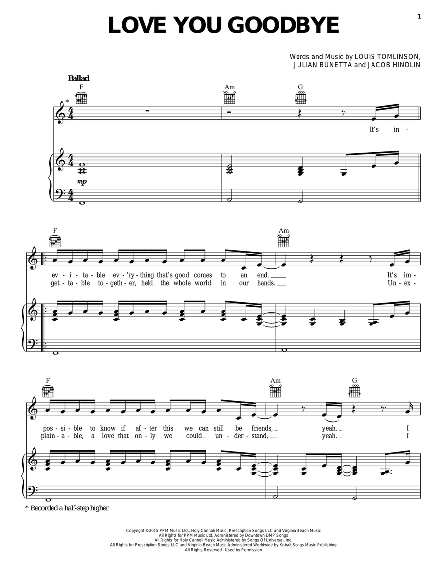 Love You Goodbye Love You Goodbye Piano, Vocal, Guitar scores gallery preview page 1