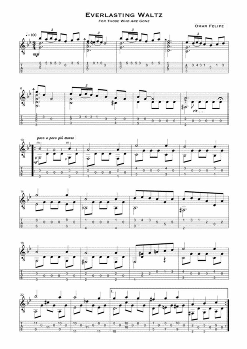 Everlasting waltz for those who are gone for solo guitar with TAB image number null