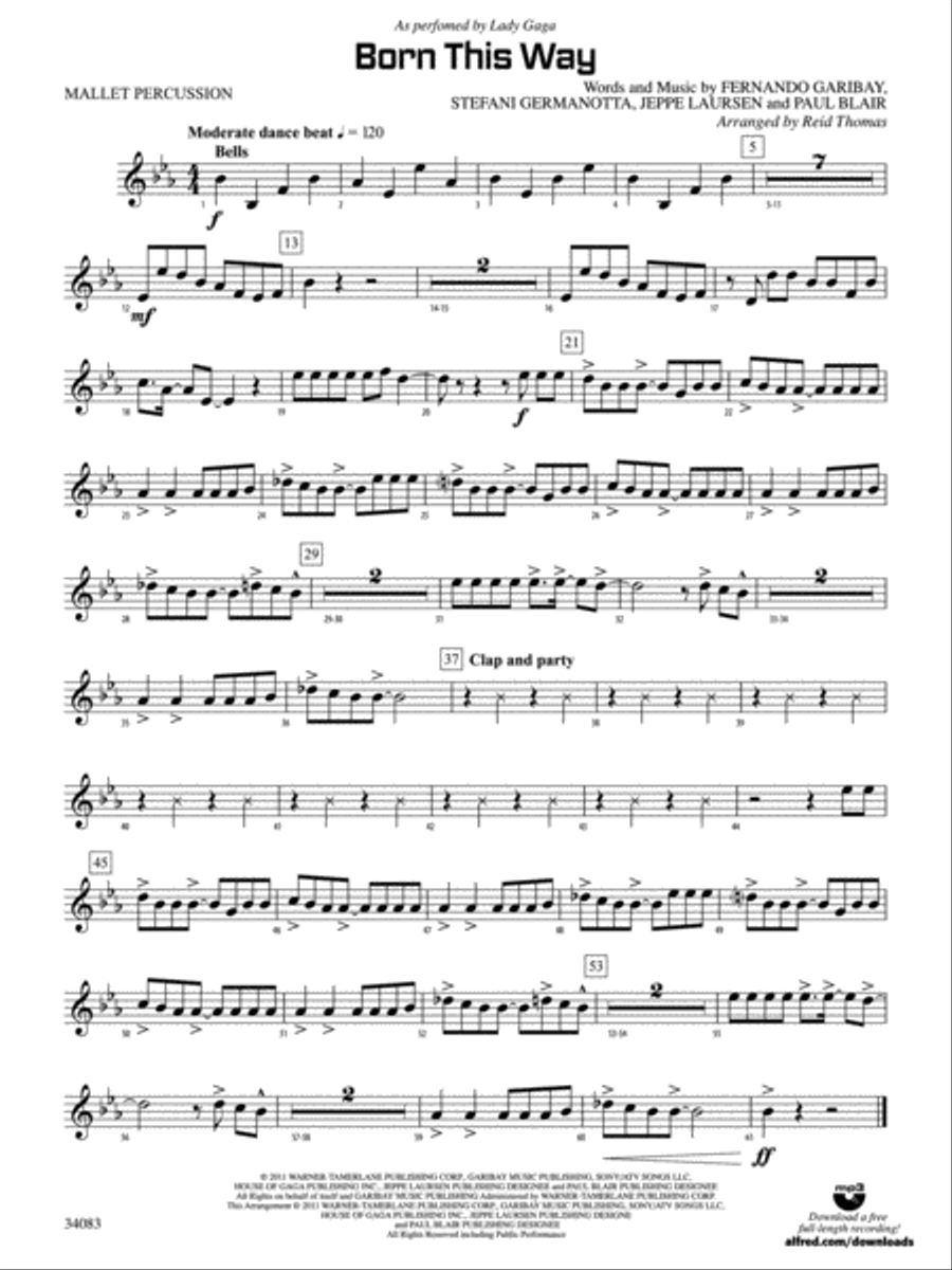 Born This Way: Mallets Concert Band scores gallery preview page 1