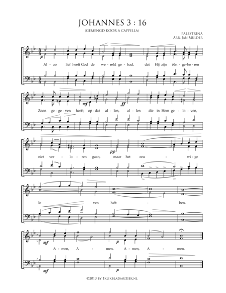 Alzo Lief Heeft God De Wereld Gehad - Johannes 3:16 4-Part scores gallery preview page 1