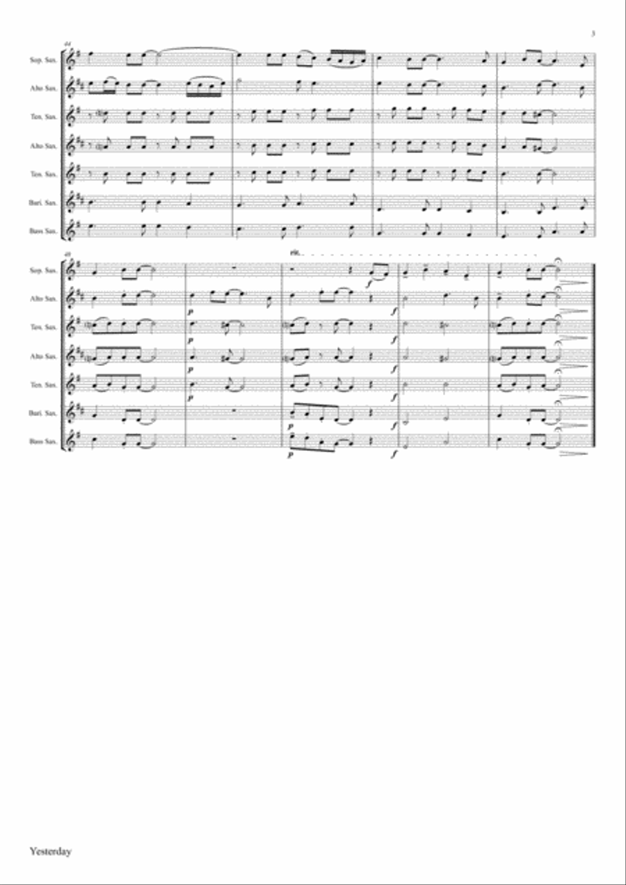 Yesterday Saxophone Quintet scores gallery preview page 4
