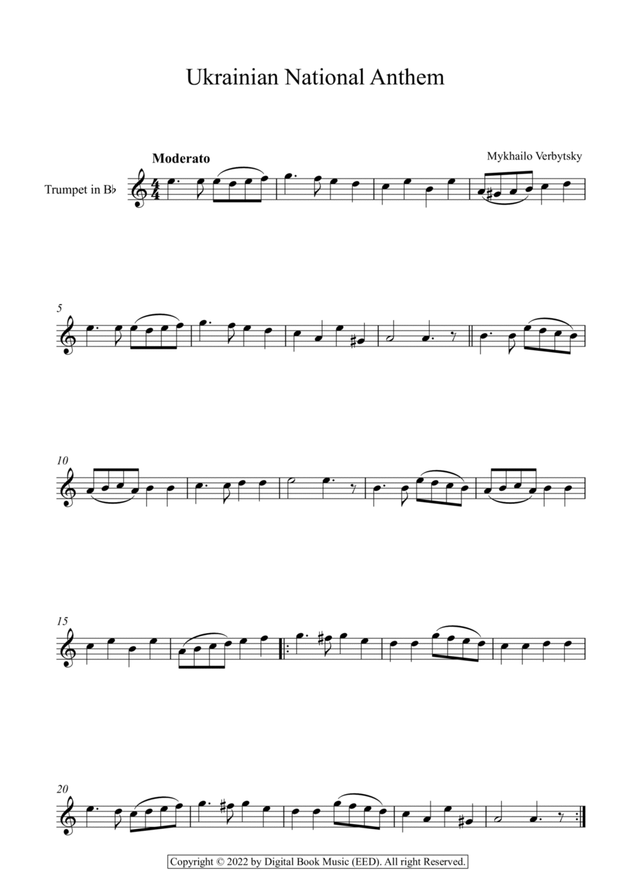 Ukrainian National Anthem - Mykhailo Verbytsky (Trumpet) B-Flat Trumpet scores gallery preview page 1