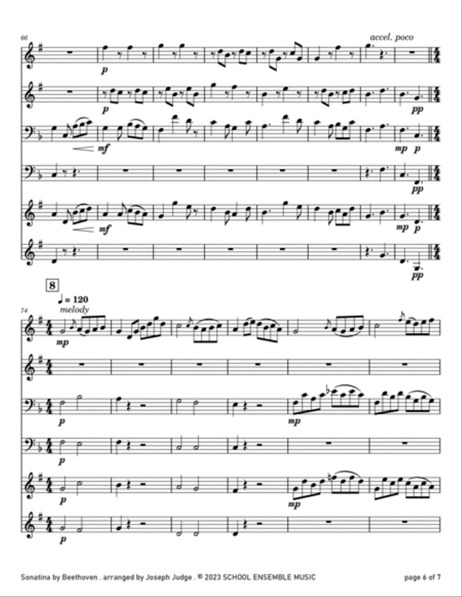 Sonatina by Beethoven for Brass Quartet in Schools Brass Quartet scores gallery preview page 6