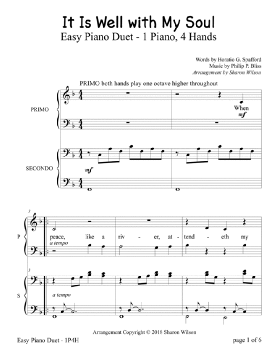 It Is Well with My Soul (Easy Piano Duet; 1 Piano, 4 Hands) Easy Piano scores gallery preview page 5