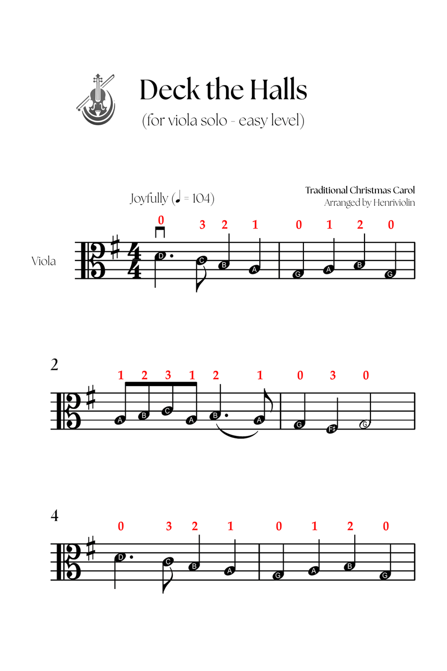Deck the Halls (VIOLA SOLO - EASY LEVEL) Viola Solo scores gallery preview page 2