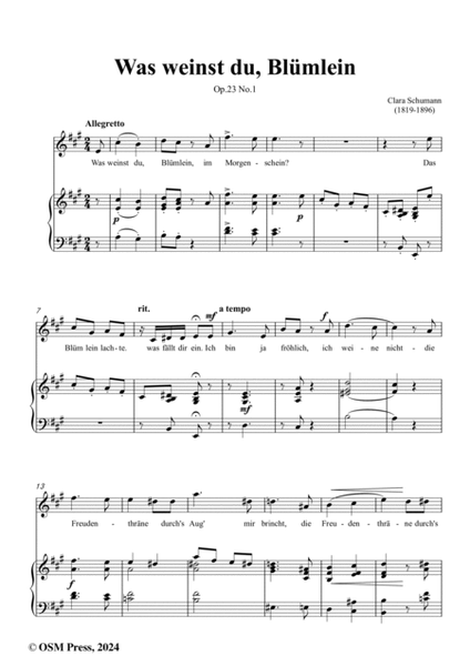 Clara Schumann-Was weinst du,Blümlein,Op.23 No.1,in A Major