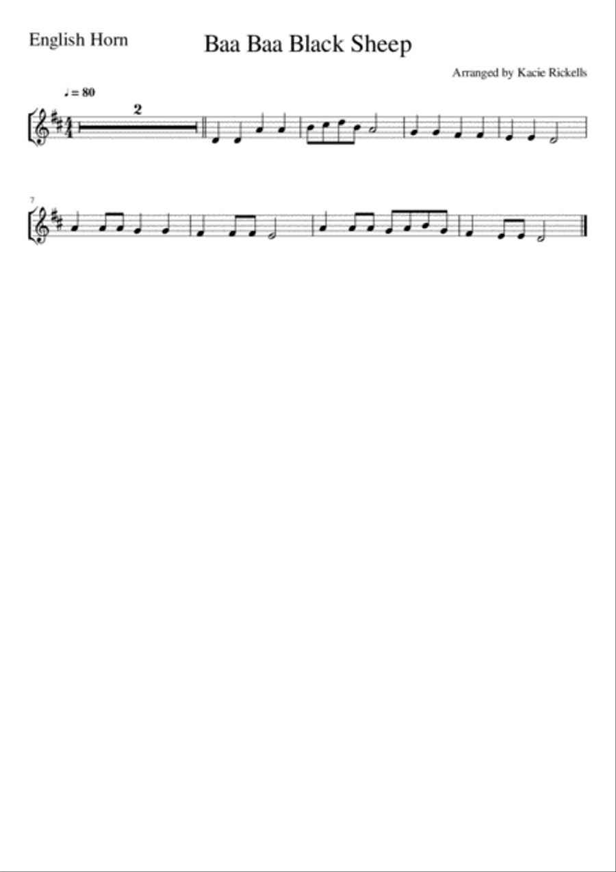 Baa Baa Black Sheep - English Horn Solo English Horn scores gallery preview page 2