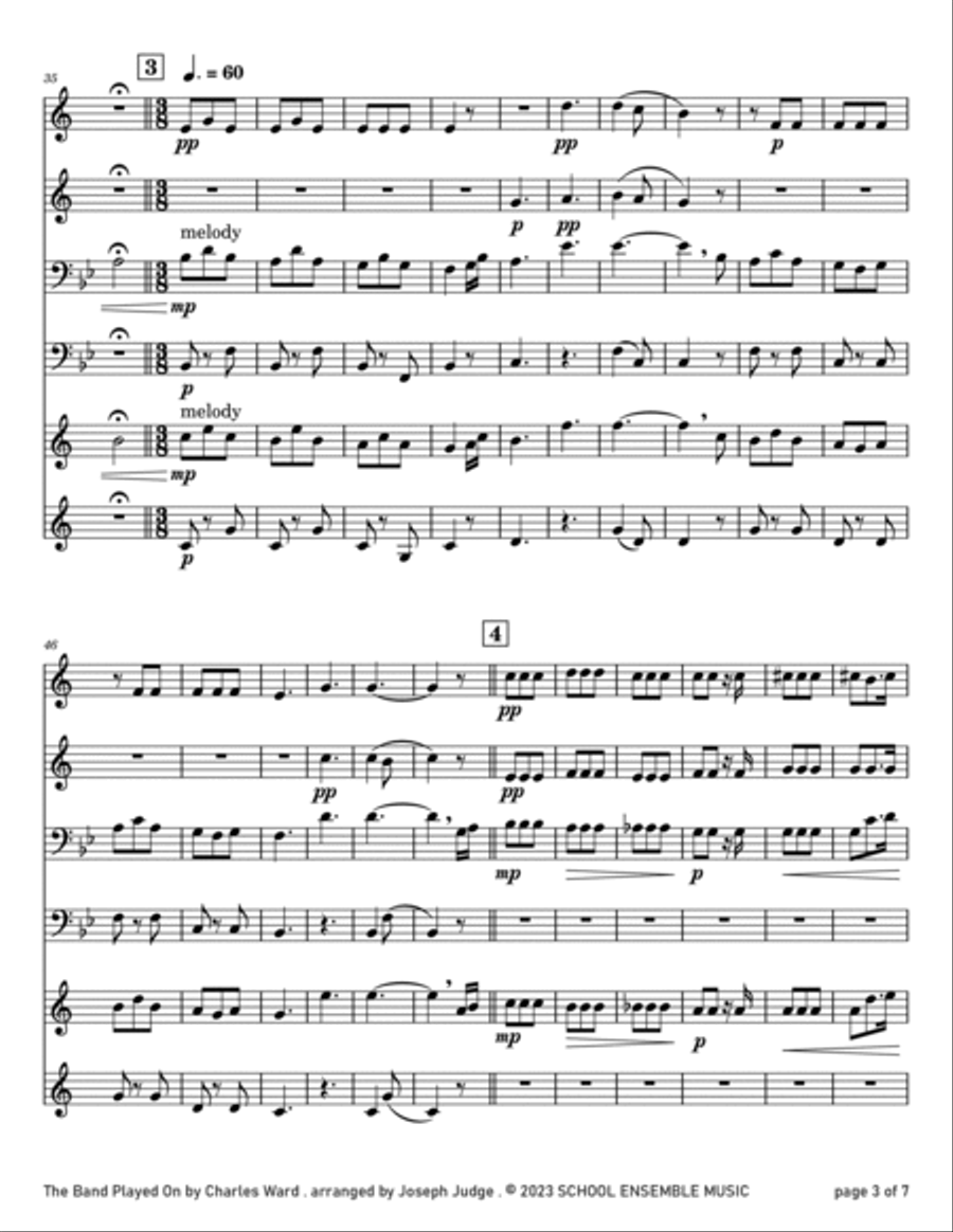 The Band Played On by Ward for Brass Quartet in Schools Brass Quartet scores gallery preview page 3