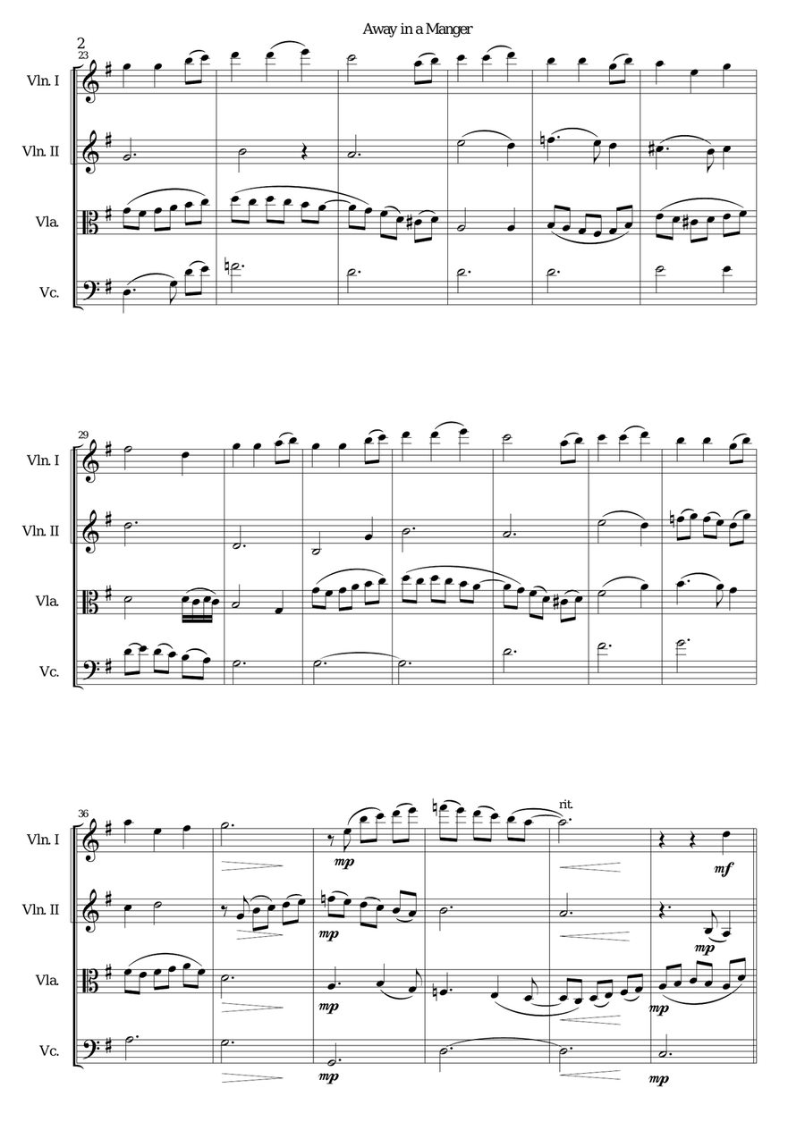 Away in a manger for string quartet String Quartet scores gallery preview page 2