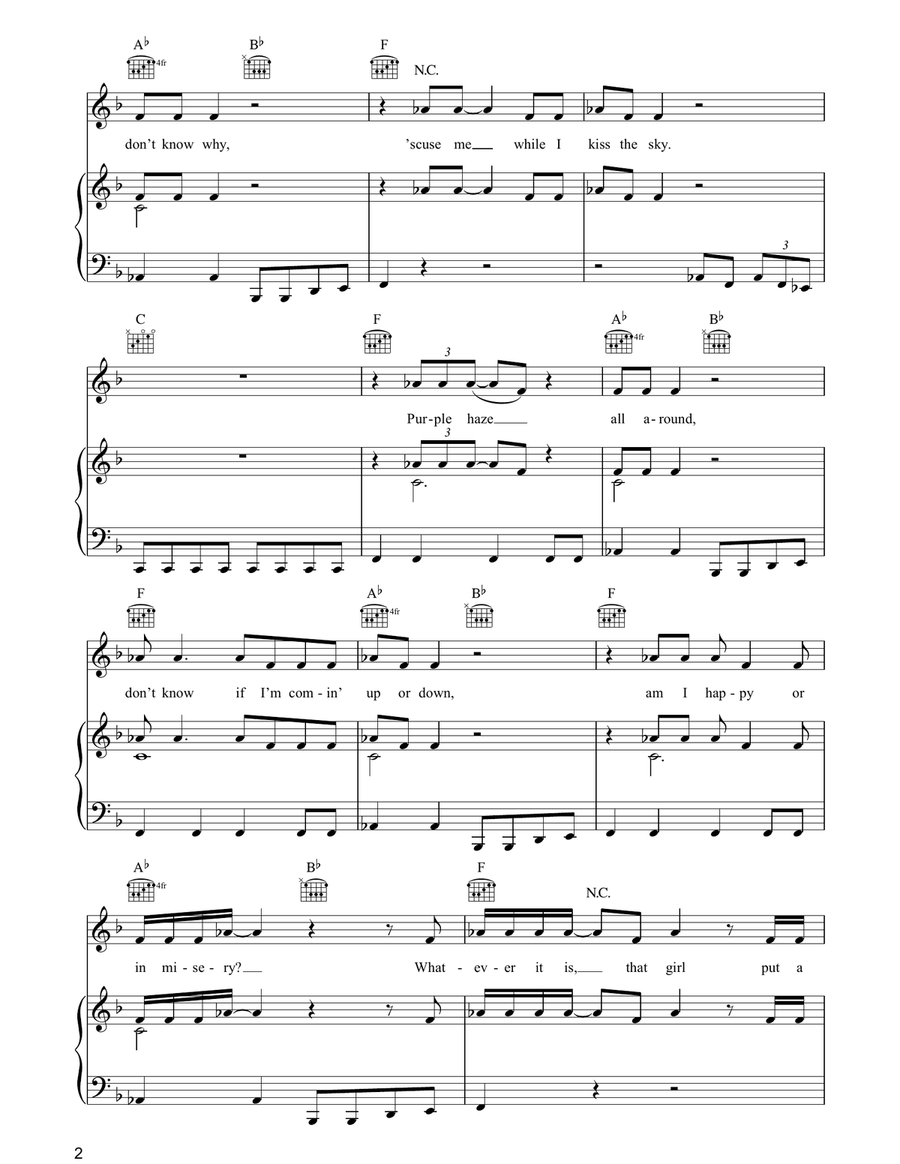 Purple Haze Purple Haze Piano, Vocal, Guitar scores gallery preview page 2