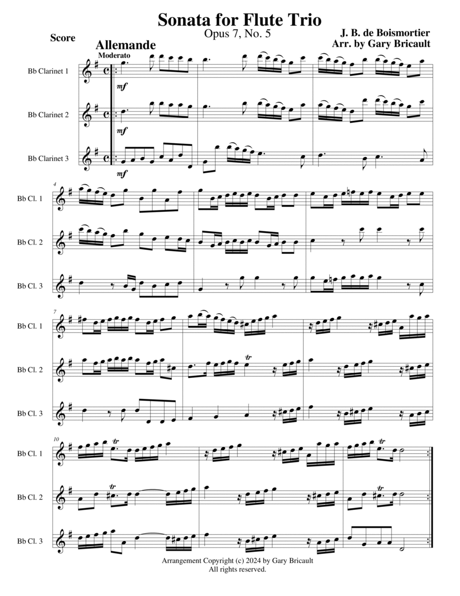Flute Sonata, Opus 7 No. 5 Clarinet Trio scores gallery preview page 1