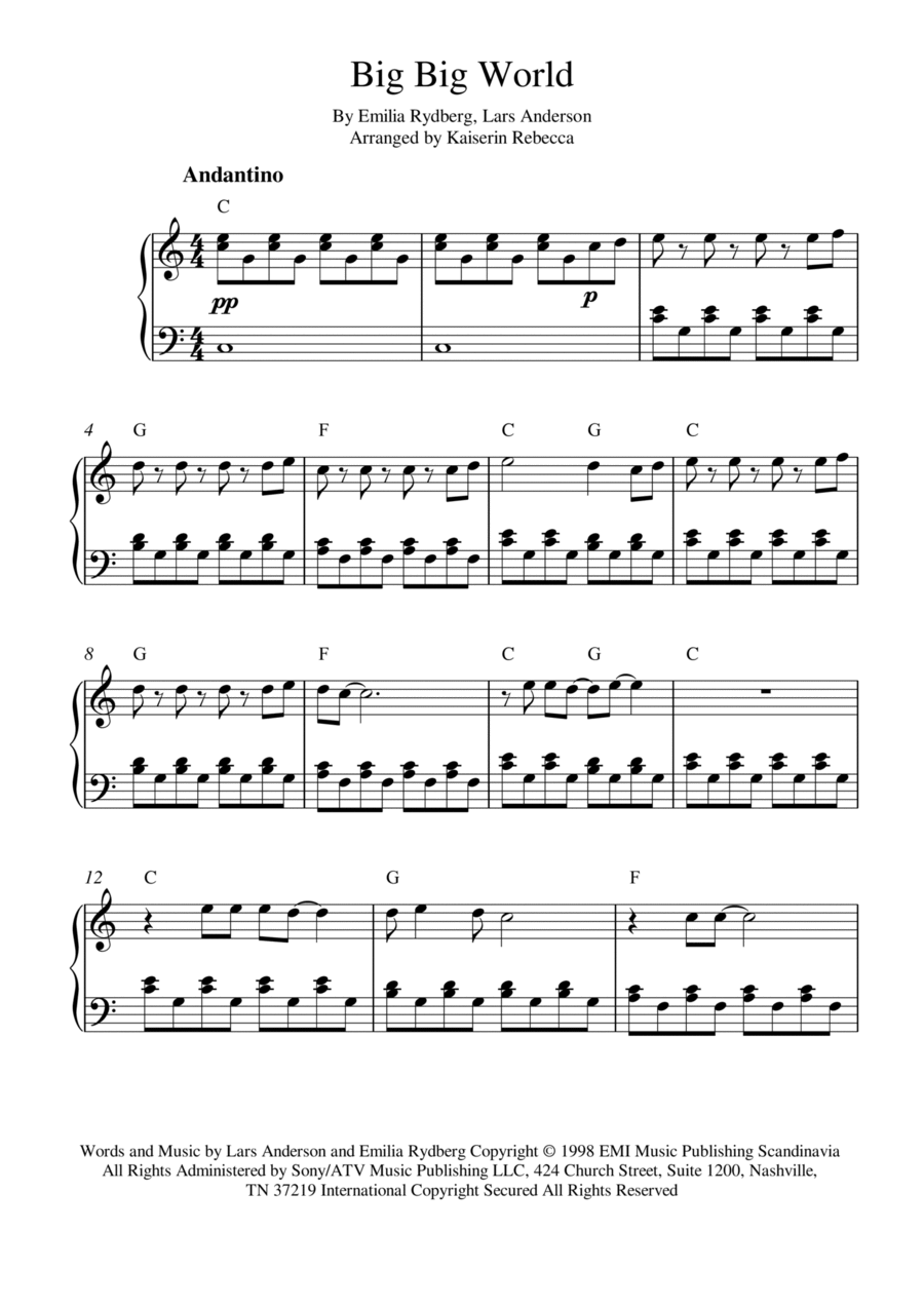 Big Big World Piano Solo scores gallery preview page 1