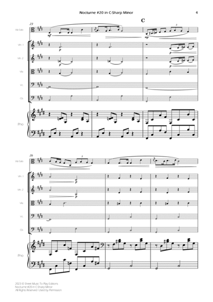 Nocturne No.20 in C Sharp minor - Viola Solo, Strings and Piano (Full Score) - Score Only image number null