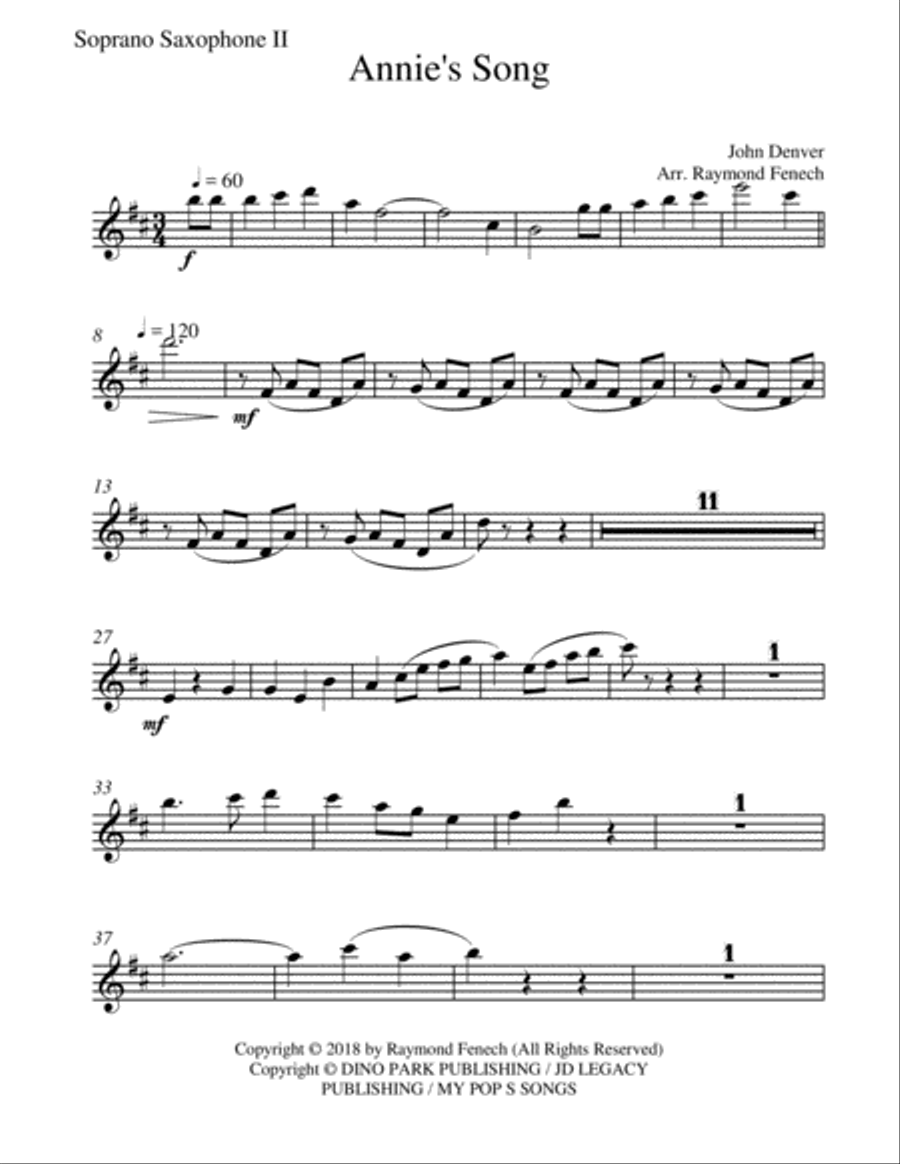 Annie's Song Saxophone Quintet scores gallery preview page 4