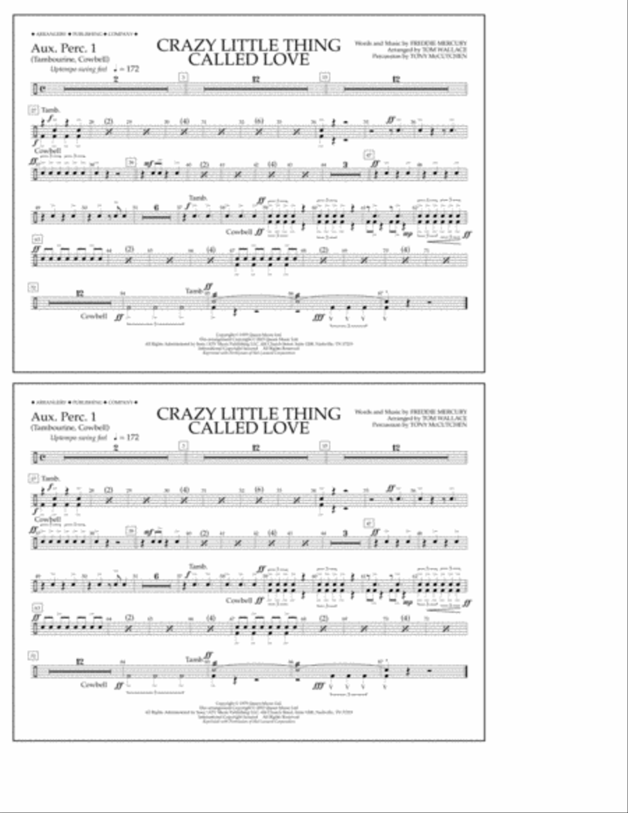 Crazy Little Thing Called Love - Aux. Perc. 1 Marching Band scores gallery preview page 1