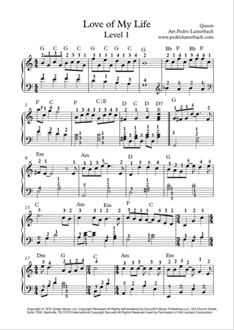 Love Of My Life Piano Solo scores gallery preview page 1