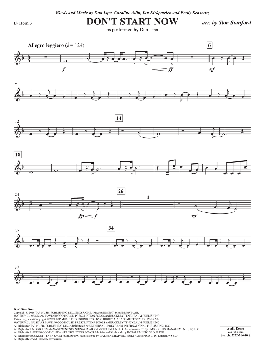 Don't Start Now (arr. Tom Stanford) - Eb Horn 3 Concert Band scores gallery preview page 1