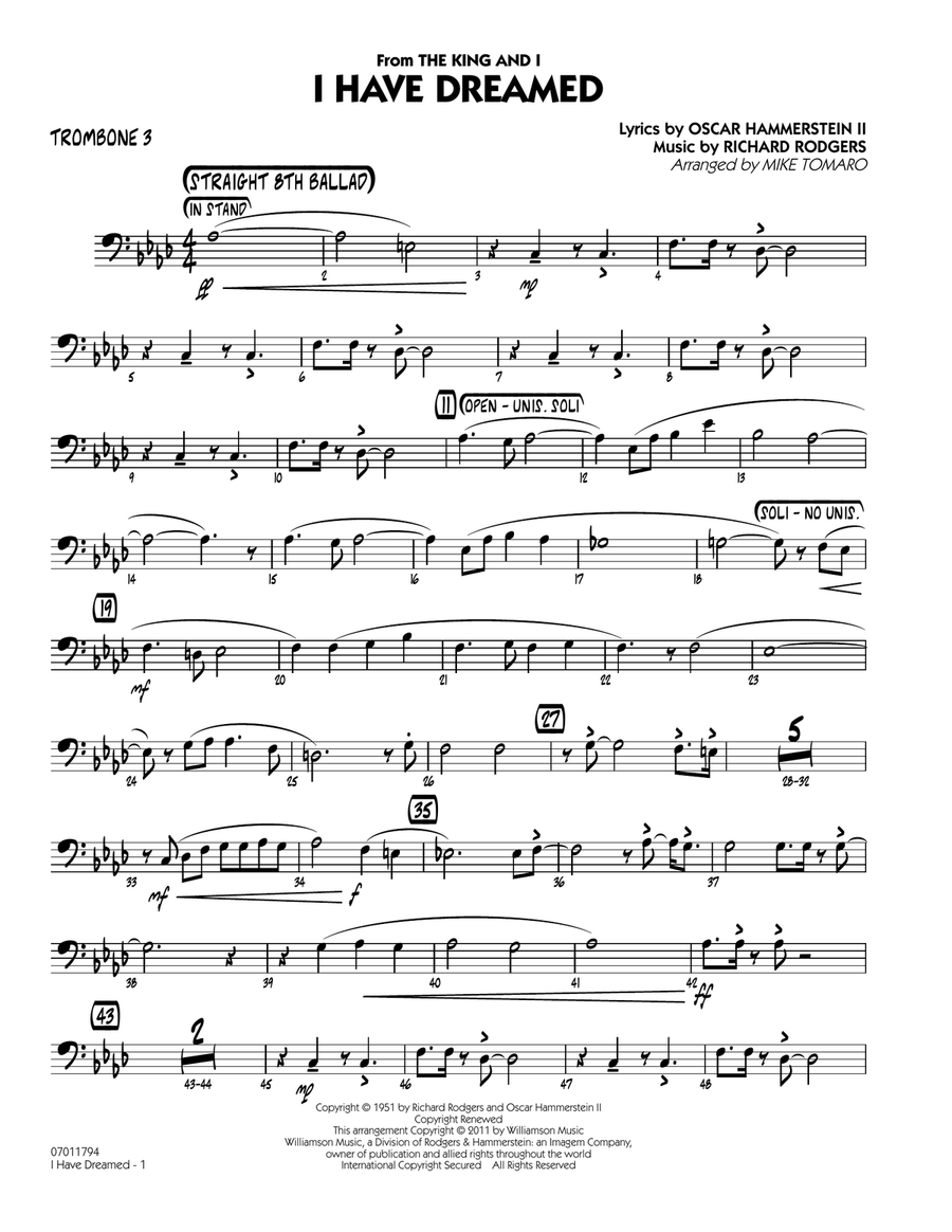 I Have Dreamed - Trombone 3 Jazz Ensemble scores gallery preview page 1