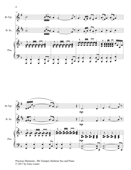 Precious Memories (Trio - Bb Trumpet, Baritone Sax & Piano with Score/Parts) image number null