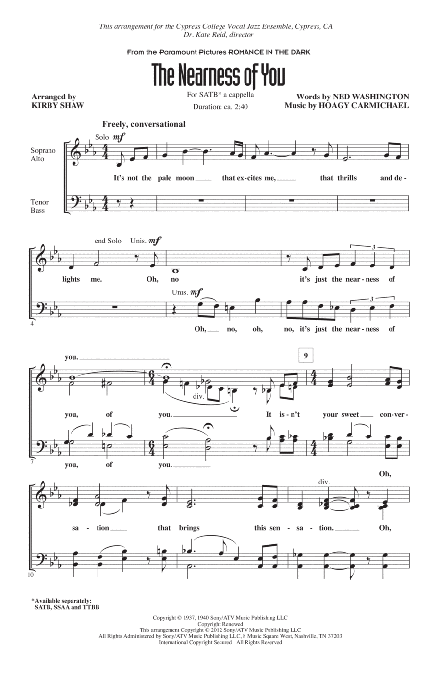 The Nearness Of You (arr. Kirby Shaw) 4-Part scores gallery preview page 1