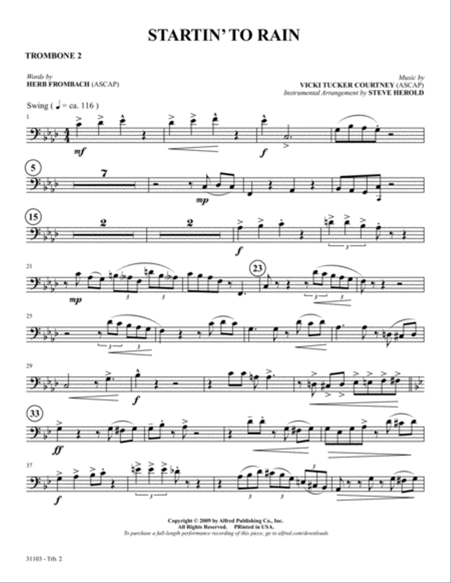 Startin' to Rain: 2nd Trombone Trombone scores gallery preview page 1