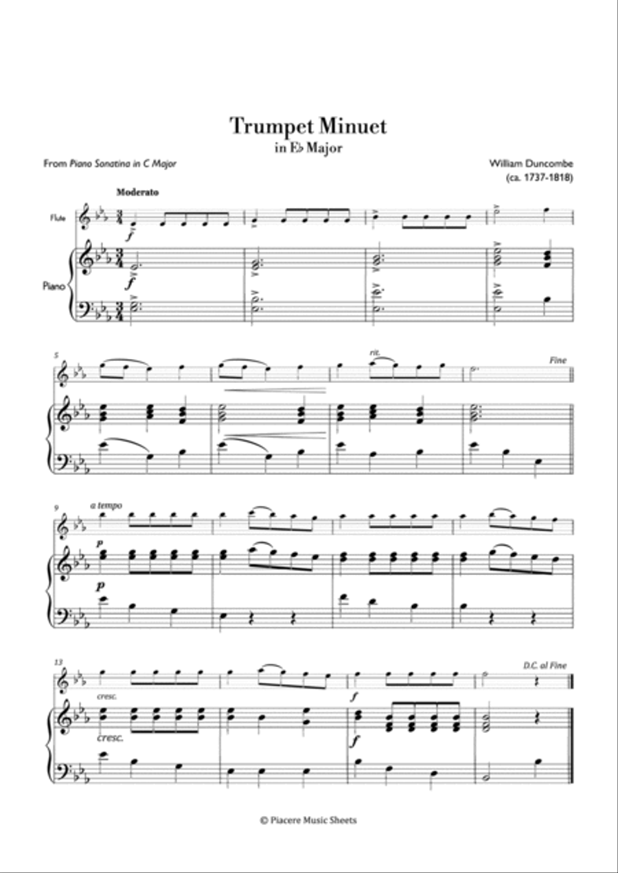 Duncombe - Trumpet Menuet in E flat Major - Easy Flute Solo scores gallery preview page 2