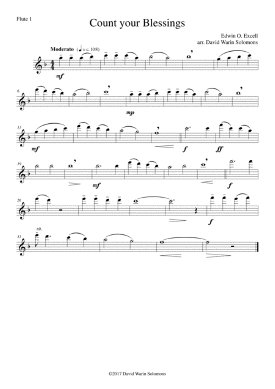 Count your blessings for Flute quartet (2 C flutes, alto flute, bass flute) Flute Quartet scores gallery preview page 3
