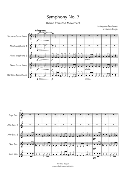 Beethoven 7th Symphony, 2nd Mvt. - for SAATB saxophone quintet image number null