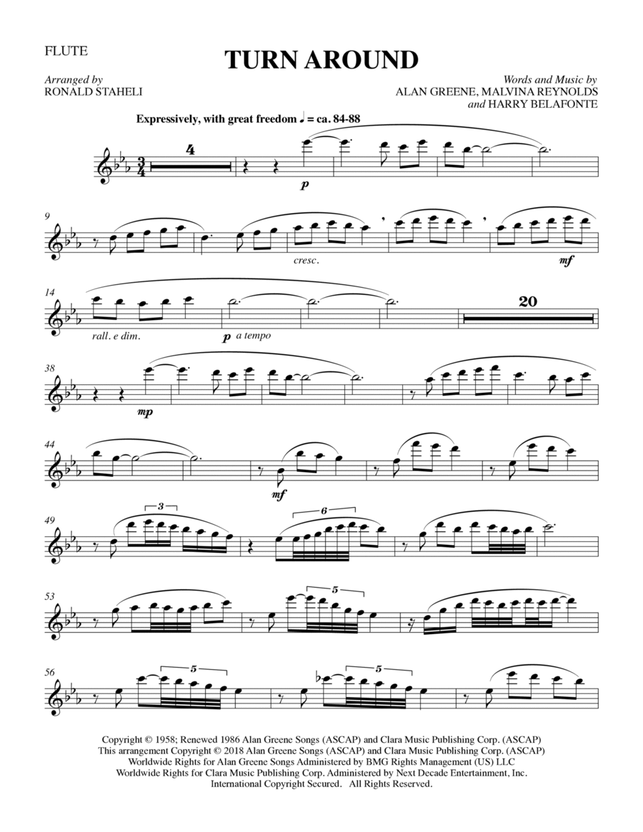 Turn Around (arr. Ronald Staheli) - Flute Choir scores gallery preview page 1