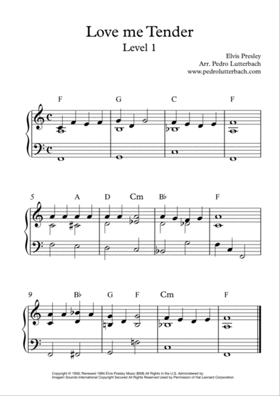 Love Me Tender Love Me Tender Piano Solo scores gallery preview page 1